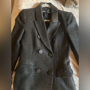 Zara Black metallic tweed blazer